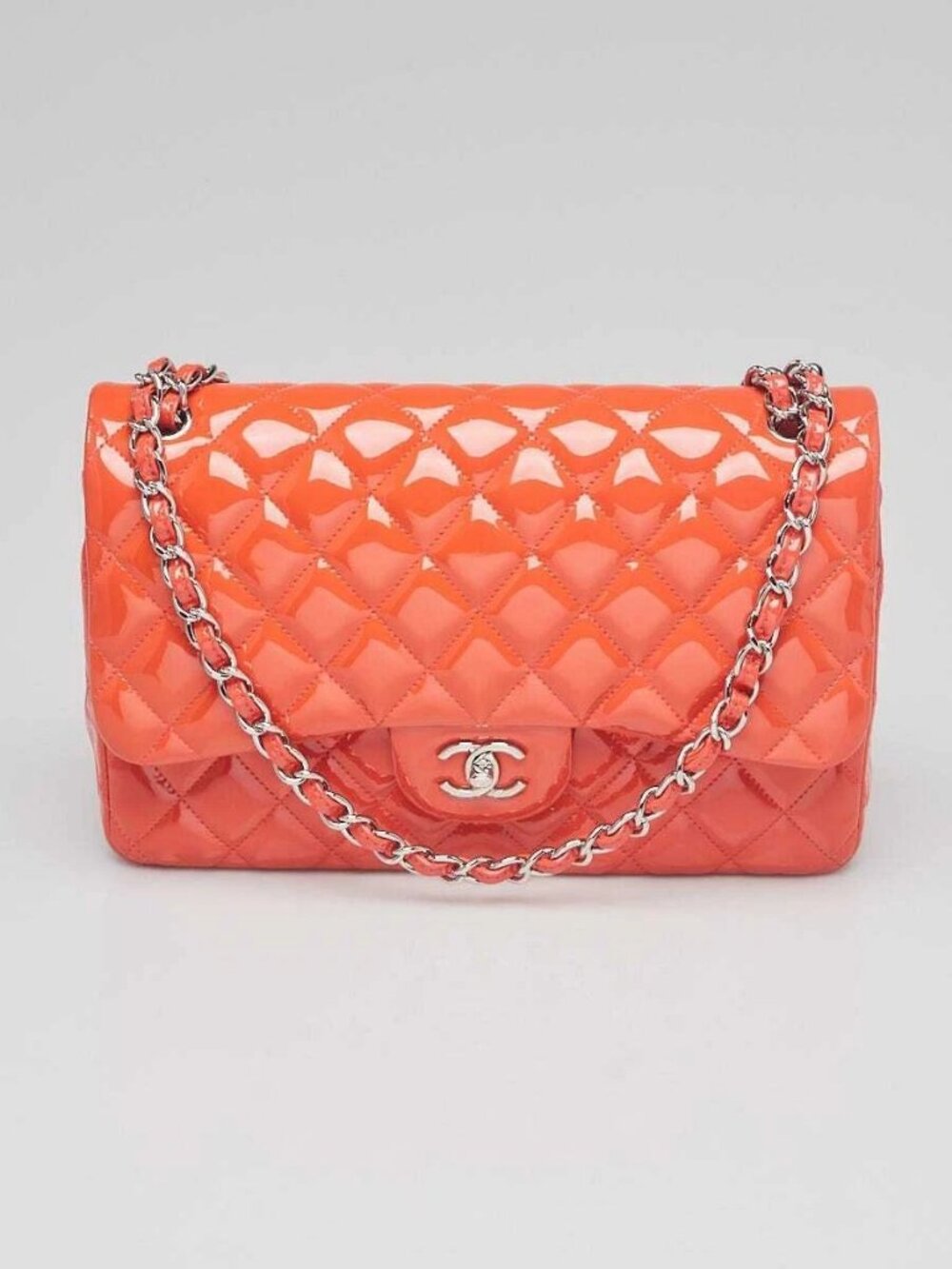 Chanel Pink Quilted Patent Leather Classic Jumbo Double Flap Bag